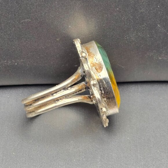 Ametrine Glass Ring Size 8.5 Faceted Oval VTG 925 Silver-Plated Statement Jewelr - Picture 5 of 15